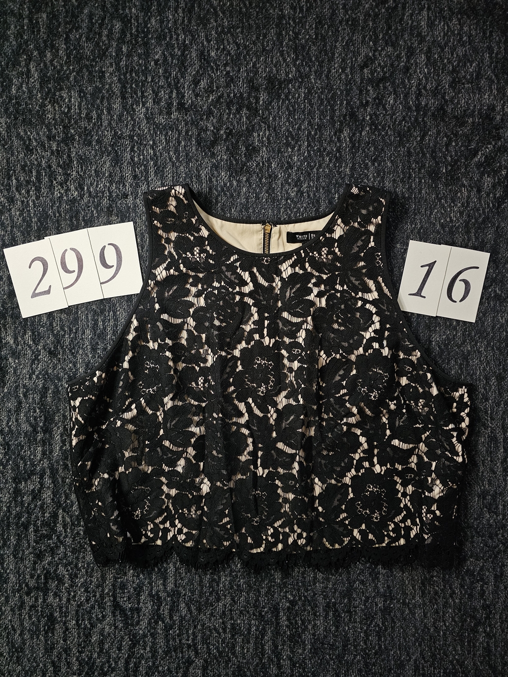 White House Black Market Black Lace Crop Top with Nude Lining